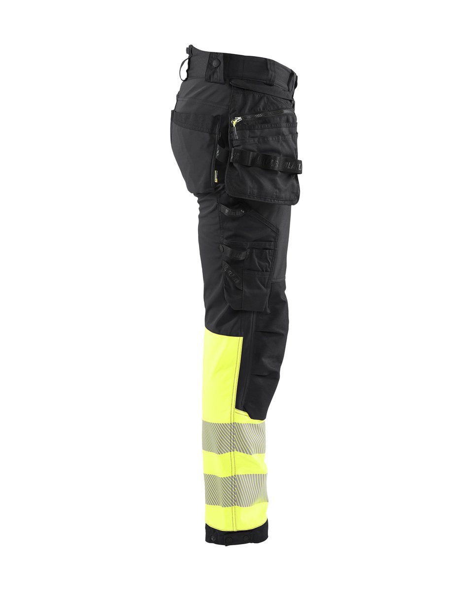 Blåkläder 1821 High Vis werkbroek softshell met afneembare gereedschapszakken - Zwart/High Vis Geel