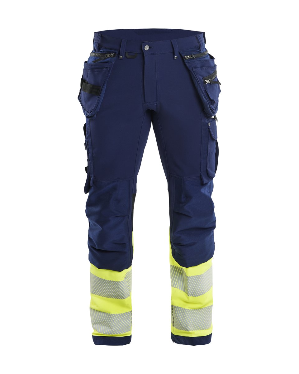 Blåkläder 1993 High Vis werkbroek 4-weg-stretch met gereedschapszakken - Marine/High Vis Geel