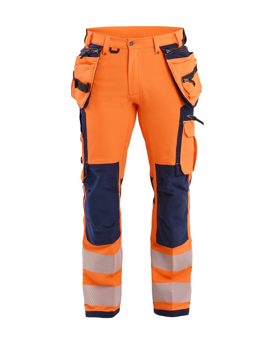 Blåkläder 1997 High Vis werkbroek 4-weg stretch met gereedschapszakken - High Vis Oranje/Marineblauw