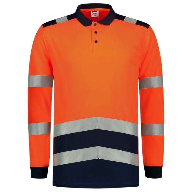 Poloshirt High Vis Bicolor Lange Mouw - FluororangeInk XXL