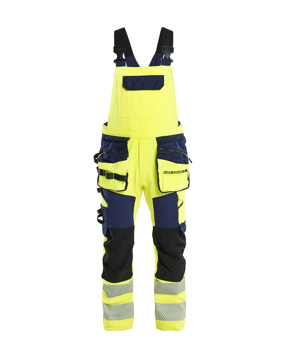 Blåkläder 2626 High Vis Bretelbroek 4-weg stretch met afneembare gereedschapszakken - High Vis Geel/Marineblauw