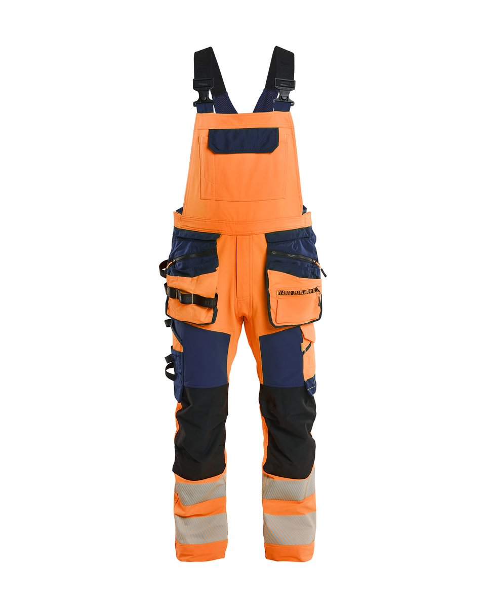 Blåkläder 2626 High Vis Bretelbroek 4-weg stretch met afneembare gereedschapszakken - High Vis Oranje/Marineblauw