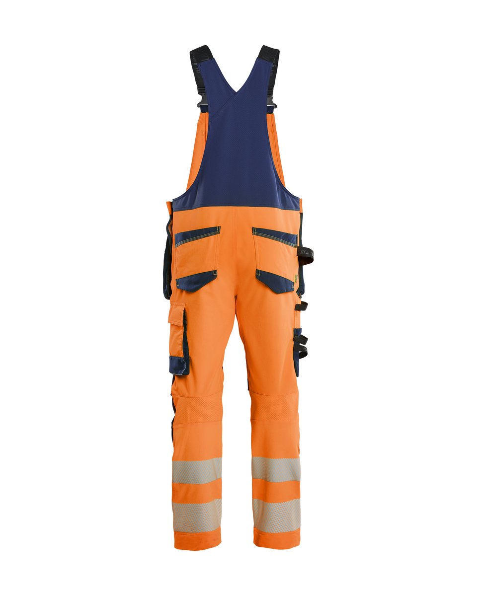 Blåkläder 2626 High Vis Bretelbroek 4-weg stretch met afneembare gereedschapszakken - High Vis Oranje/Marineblauw
