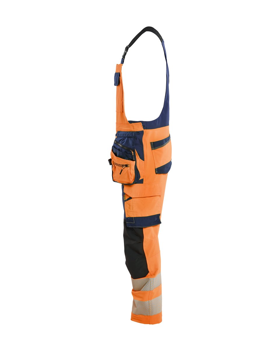 Blåkläder 2626 High Vis Bretelbroek 4-weg stretch met afneembare gereedschapszakken - High Vis Oranje/Marineblauw