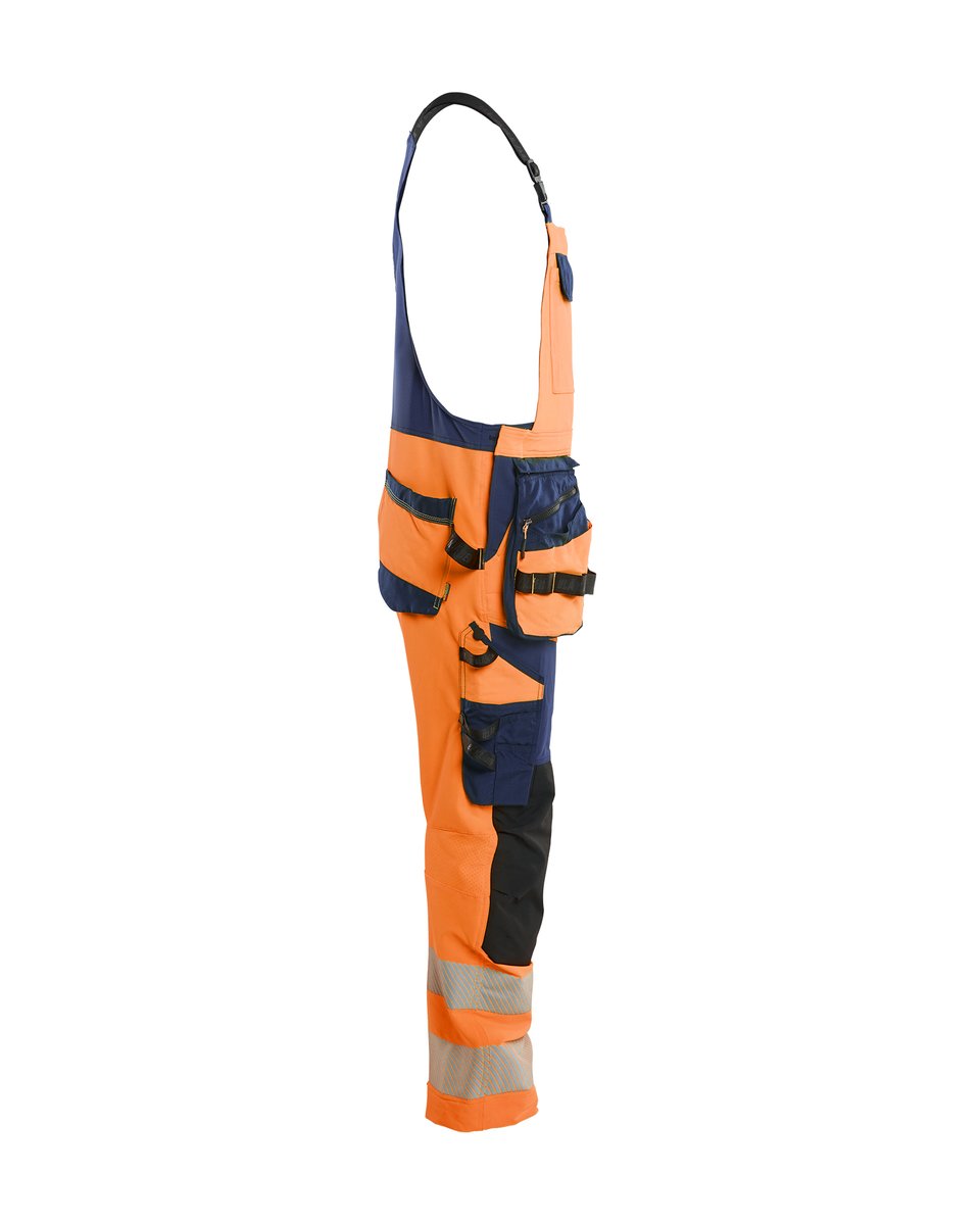 Blåkläder 2626 High Vis Bretelbroek 4-weg stretch met afneembare gereedschapszakken - High Vis Oranje/Marineblauw