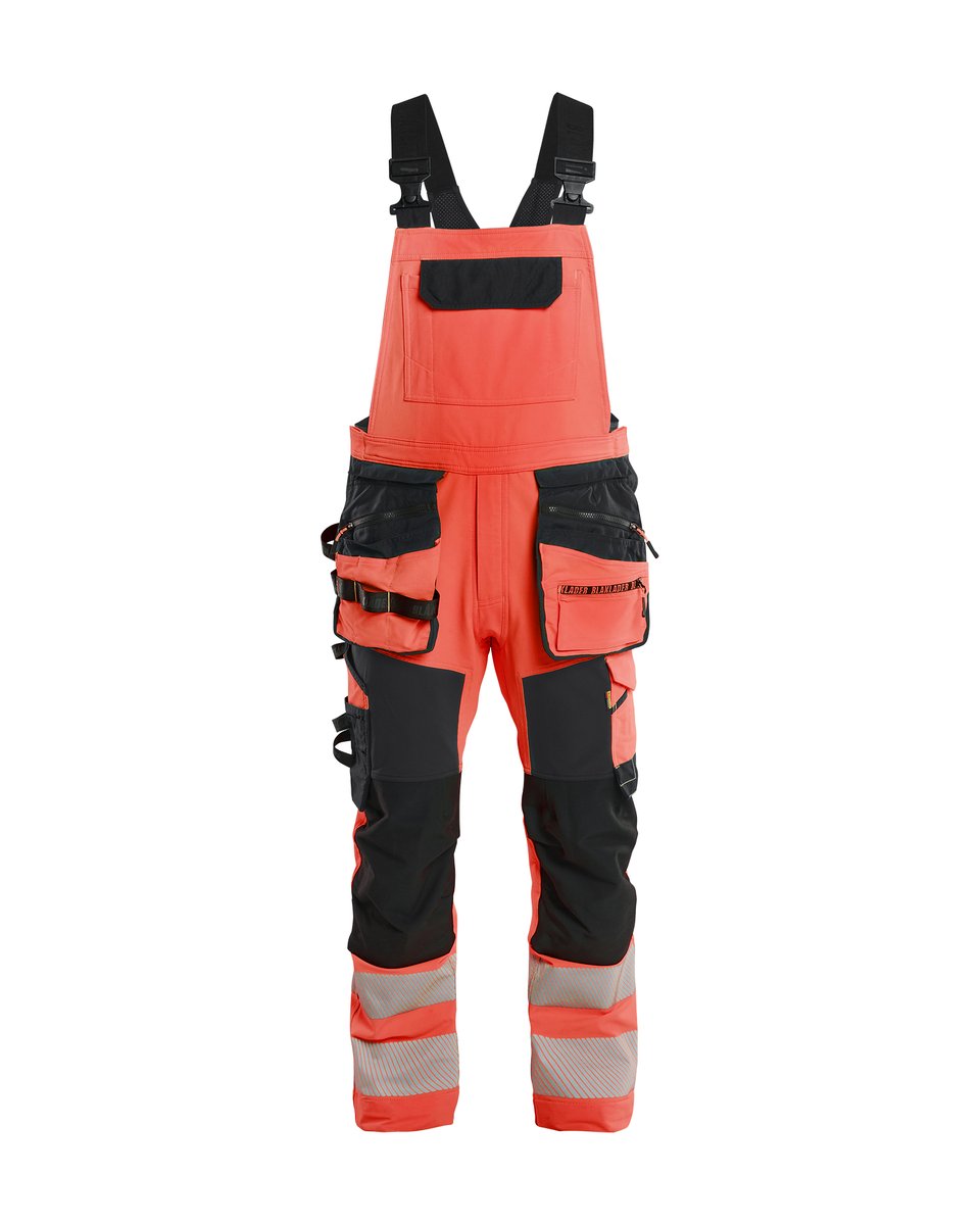 Blåkläder 2626 High Vis Bretelbroek 4-weg stretch met afneembare gereedschapszakken - High Vis Rood/Zwart
