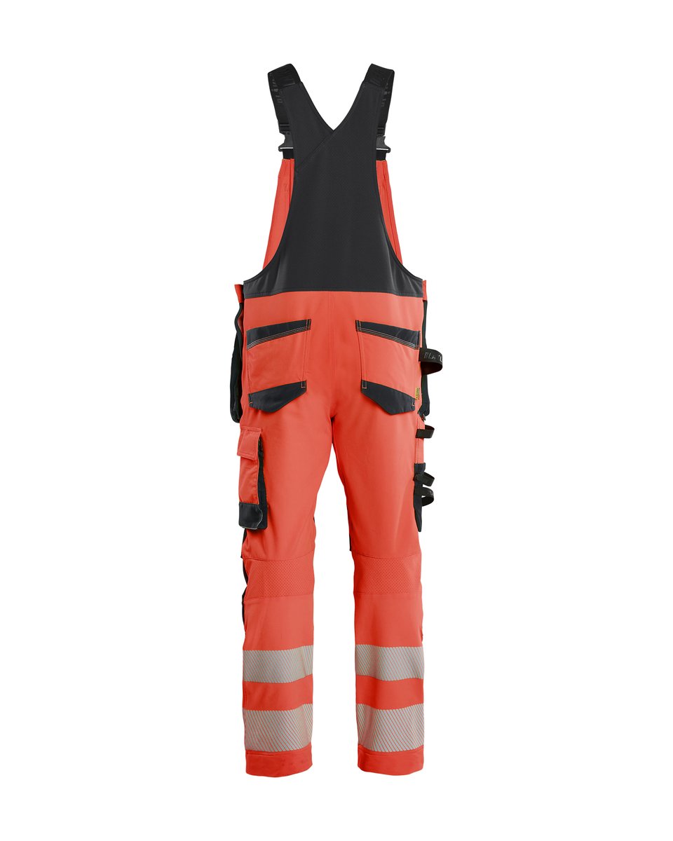 Blåkläder 2626 High Vis Bretelbroek 4-weg stretch met afneembare gereedschapszakken - High Vis Rood/Zwart