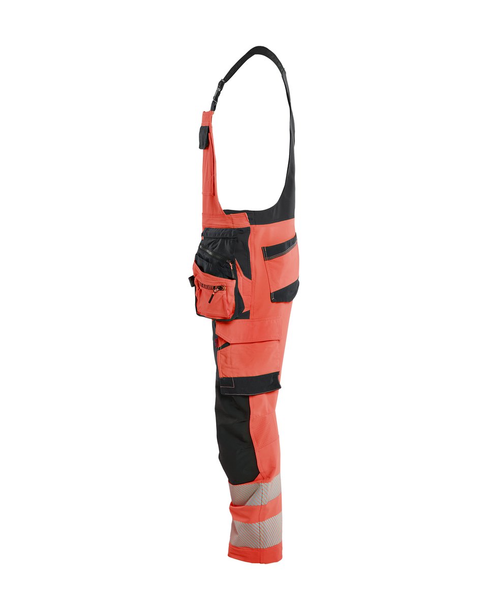Blåkläder 2626 High Vis Bretelbroek 4-weg stretch met afneembare gereedschapszakken - High Vis Rood/Zwart