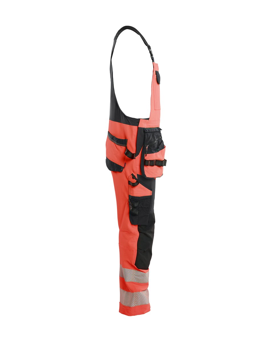 Blåkläder 2626 High Vis Bretelbroek 4-weg stretch met afneembare gereedschapszakken - High Vis Rood/Zwart