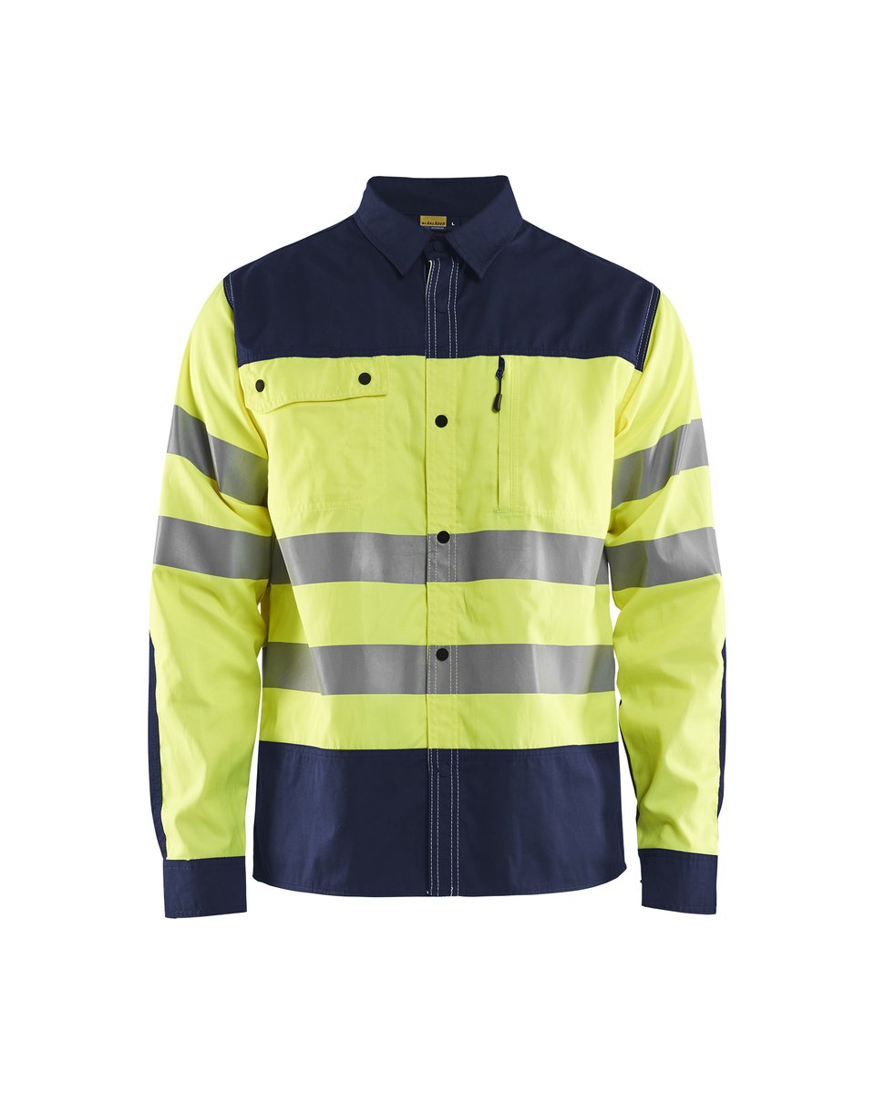 Blåkläder 3255 Overhemd High Vis - High Vis Geel/Marineblauw
