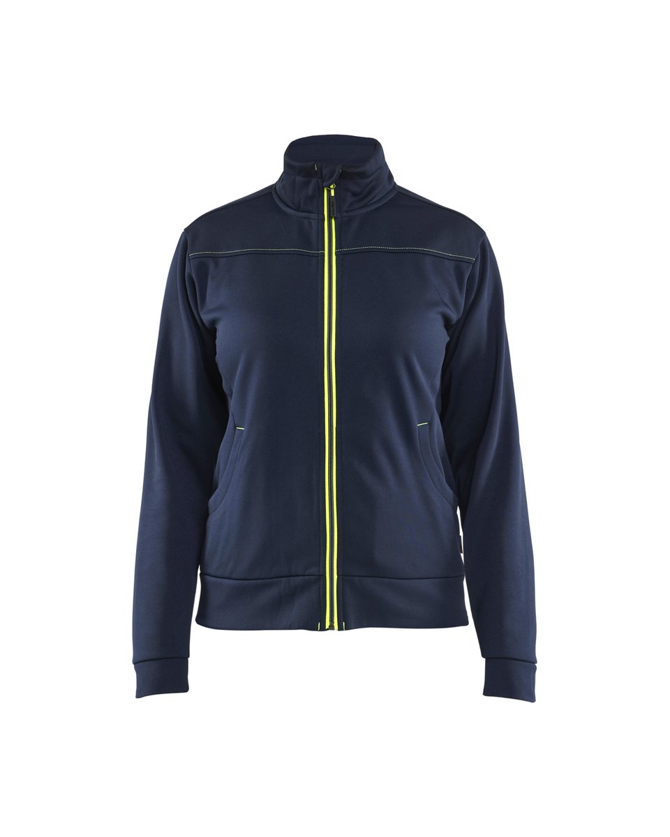 Blåkläder 3394 Dames service sweatshirt met rits - Donker marineblauw/High Vis Geel