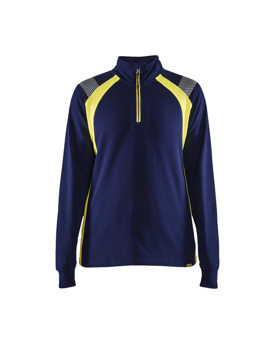 Blåkläder 3403 Dames sweatshirt met halve halve rits Visible - Marine/High Vis Geel