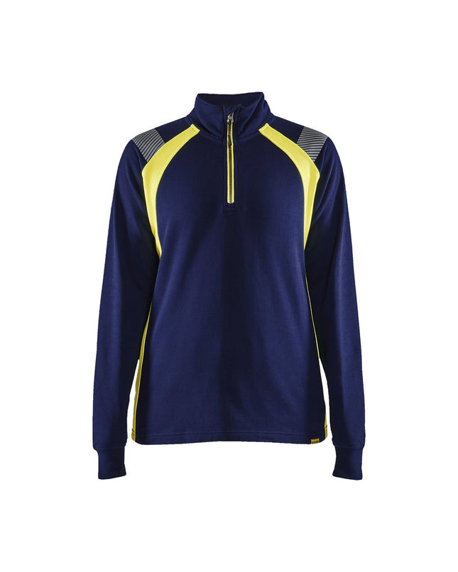 Blåkläder 3403 Dames sweatshirt met halve halve rits Visible - Marine/High Vis Geel