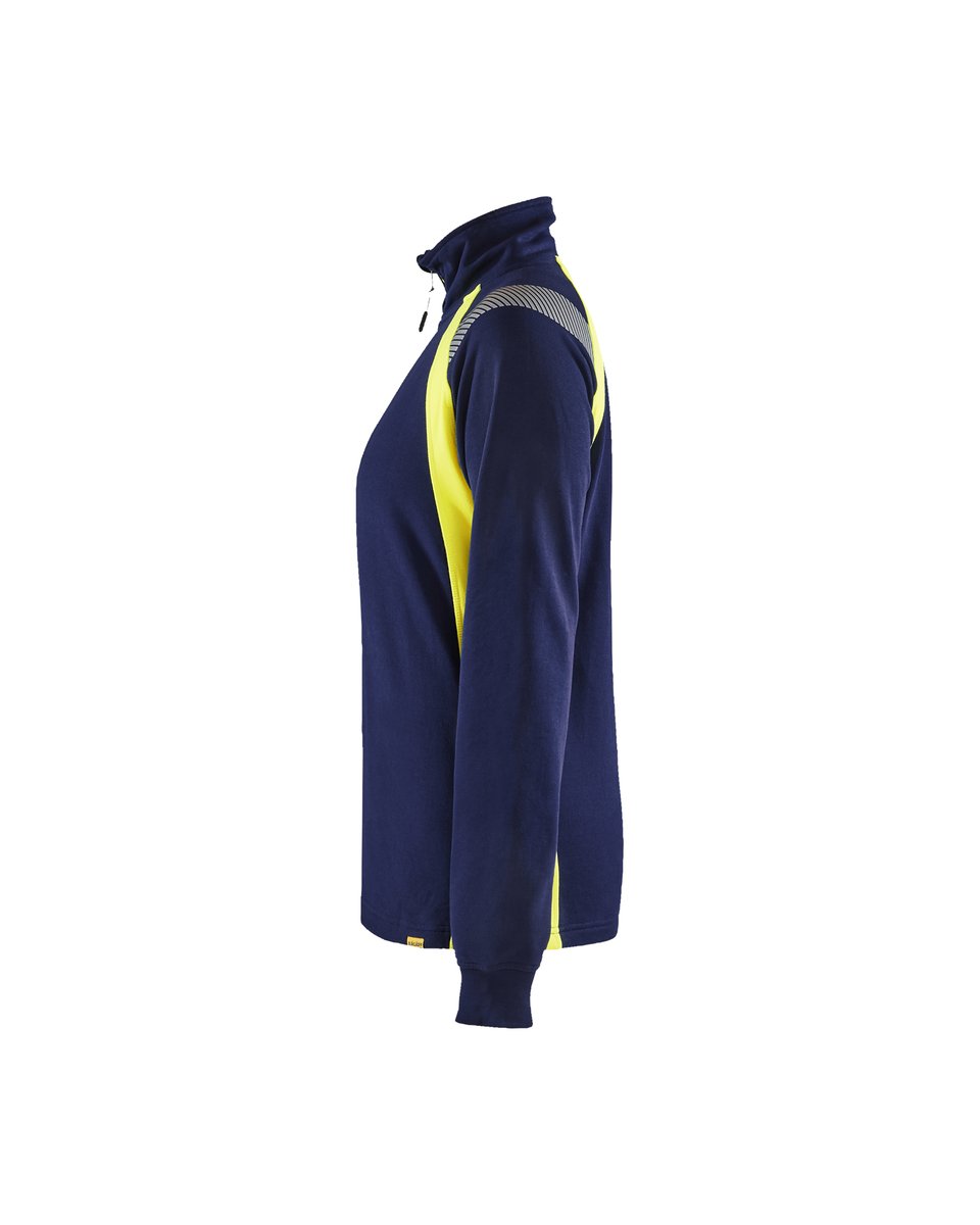 Blåkläder 3403 Dames sweatshirt met halve halve rits Visible - Marine/High Vis Geel