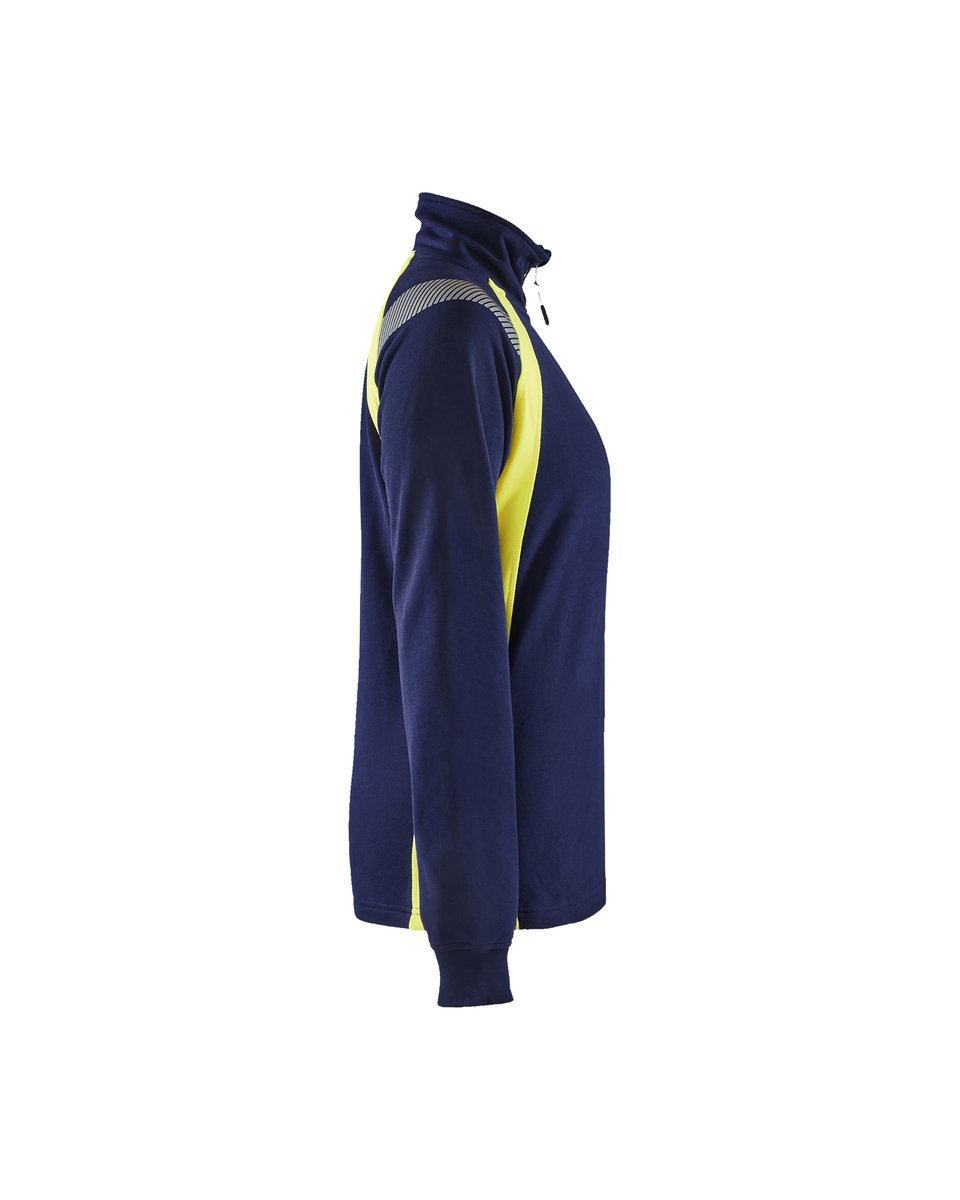 Blåkläder 3403 Dames sweatshirt met halve halve rits Visible - Marine/High Vis Geel