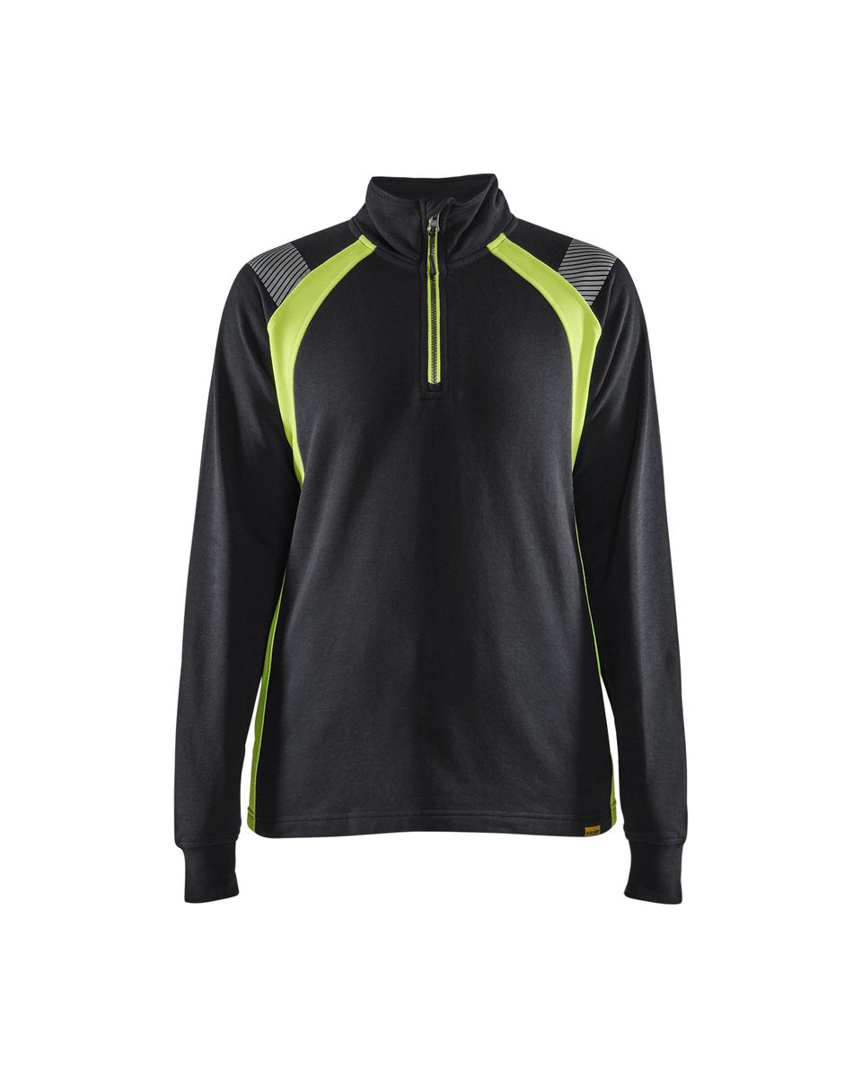 Blåkläder 3403 Dames sweatshirt met halve halve rits Visible - Zwart/High Vis Geel