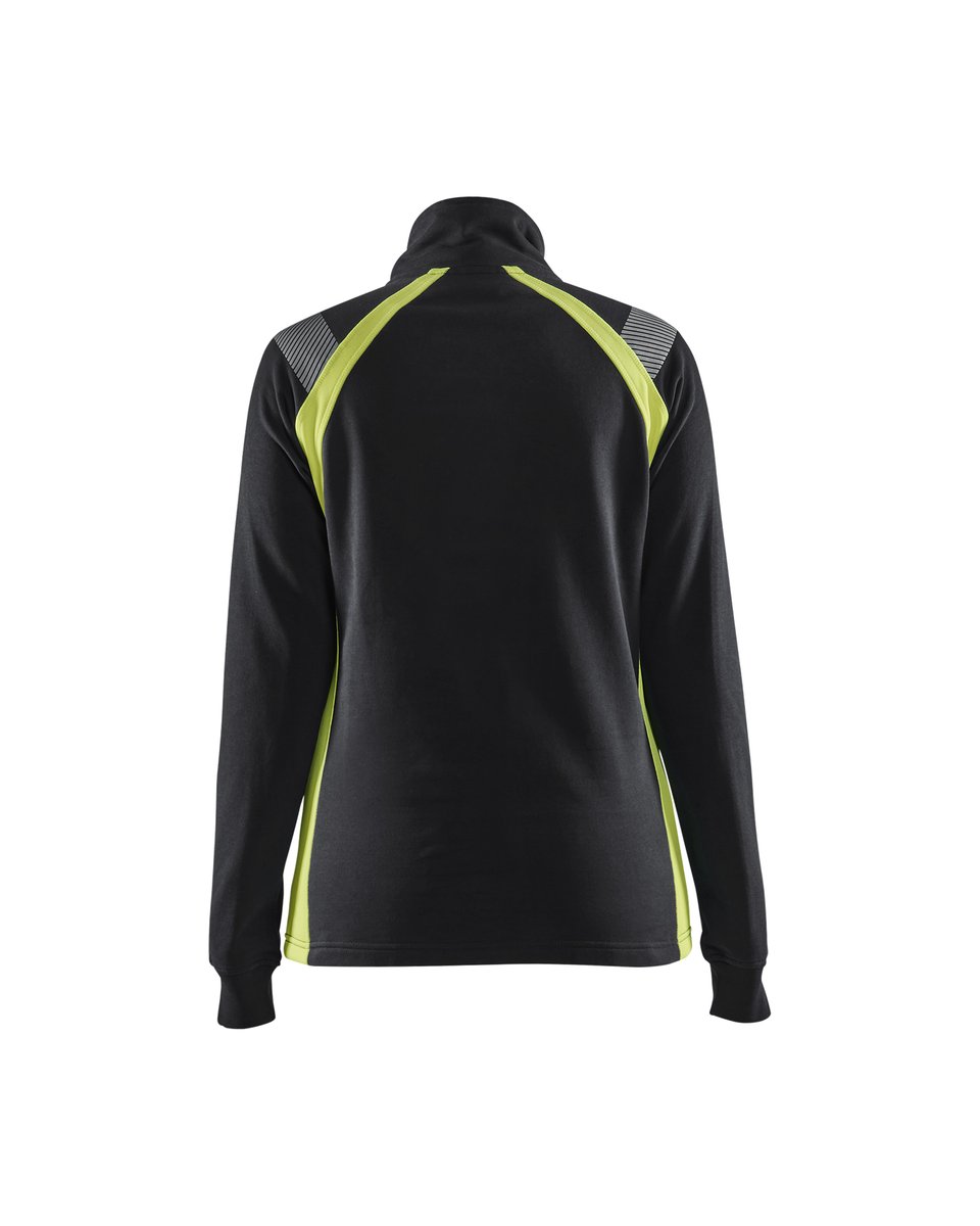 Blåkläder 3403 Dames sweatshirt met halve halve rits Visible - Zwart/High Vis Geel