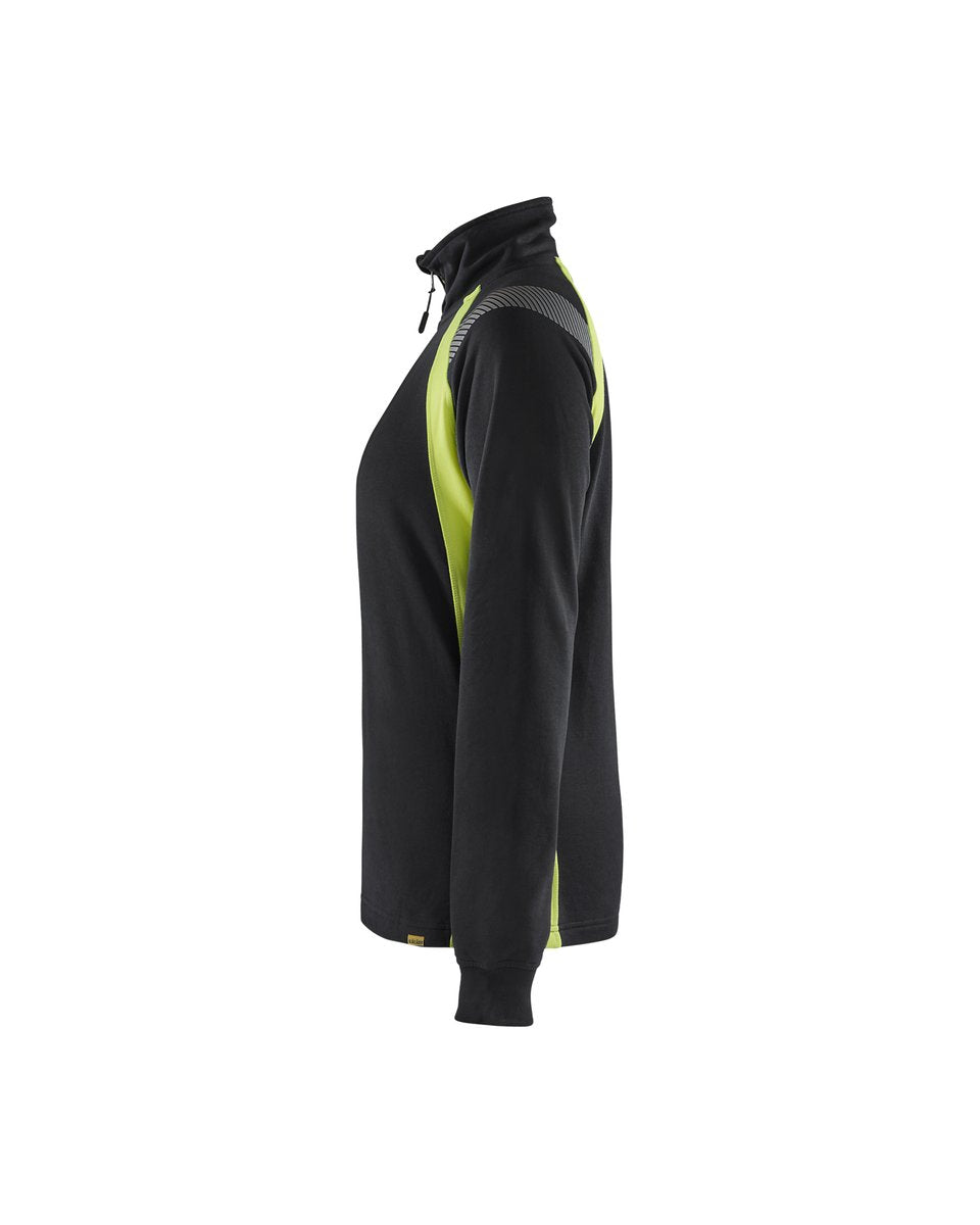 Blåkläder 3403 Dames sweatshirt met halve halve rits Visible - Zwart/High Vis Geel