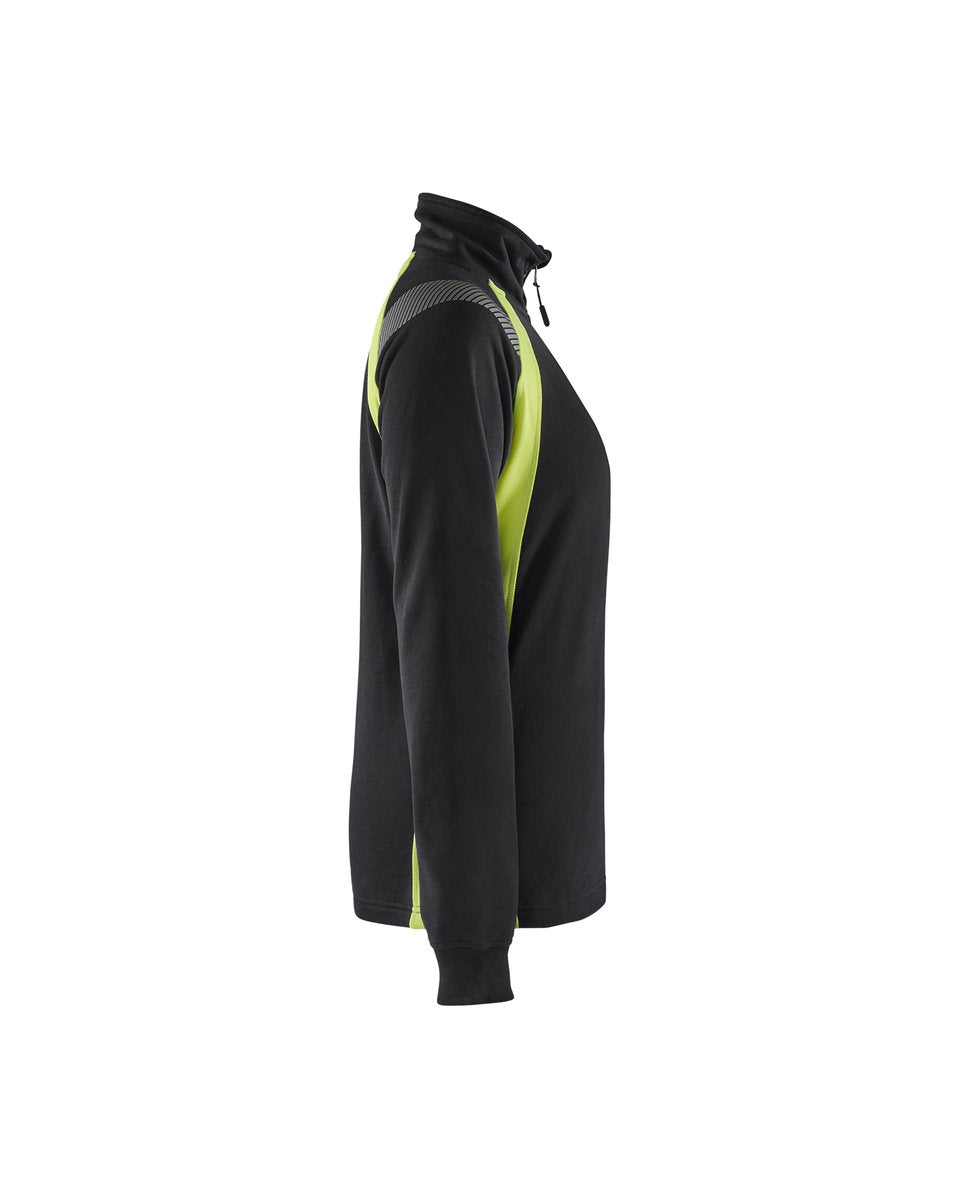 Blåkläder 3403 Dames sweatshirt met halve halve rits Visible - Zwart/High Vis Geel