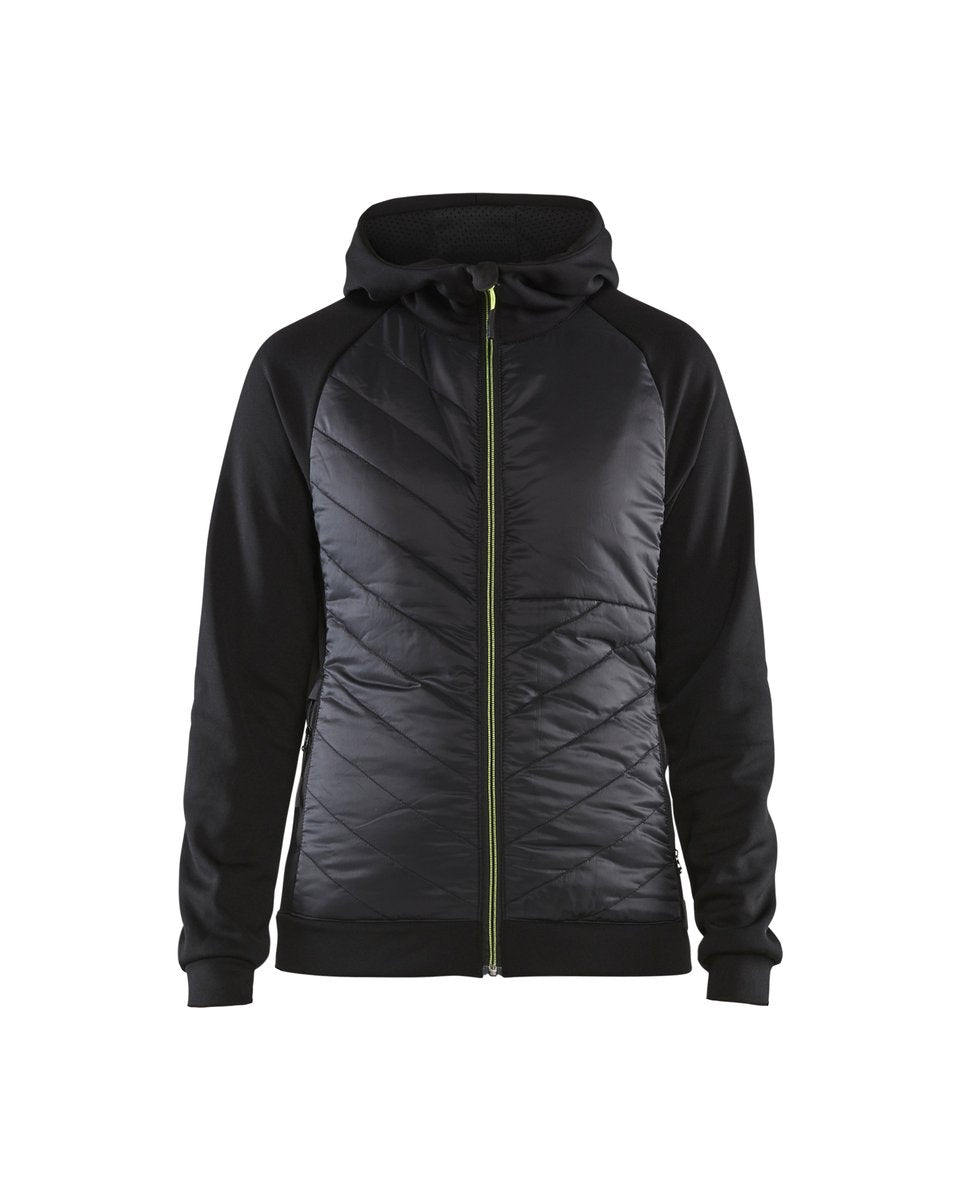 Blåkläder 3464 Dames Hooded Hybride sweatshirt met rits - Zwart/High Vis Geel