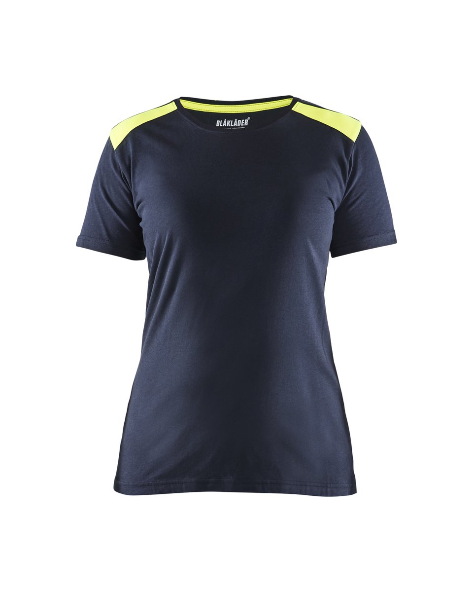 Blåkläder 3479 Dames T-shirt bi-colour - Donker marineblauw/High Vis Geel