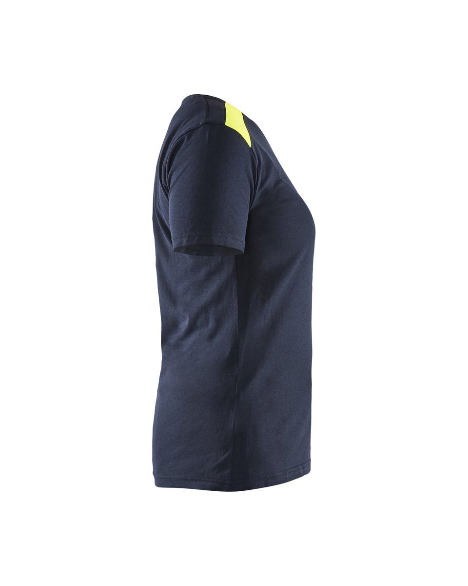 Blåkläder 3479 Dames T-shirt bi-colour - Donker marineblauw/High Vis Geel