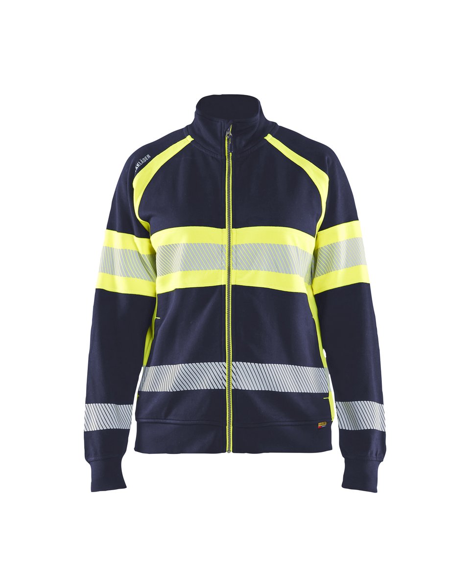 Blåkläder 3505 Dames sweatshirt met rits High Vis - Marine/High Vis Geel