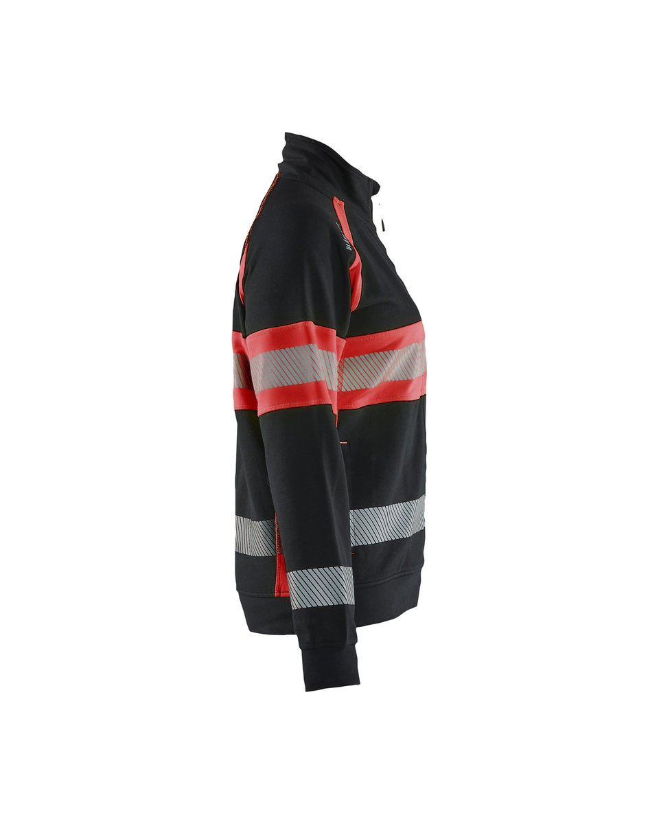 Blåkläder 3505 Dames sweatshirt met rits High Vis - Zwart/High Vis Rood