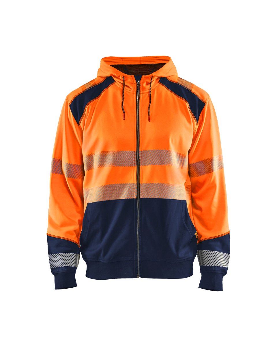 Blåkläder 3546 Hooded sweatshirt met rits High Vis - High Vis Oranje/Marineblauw