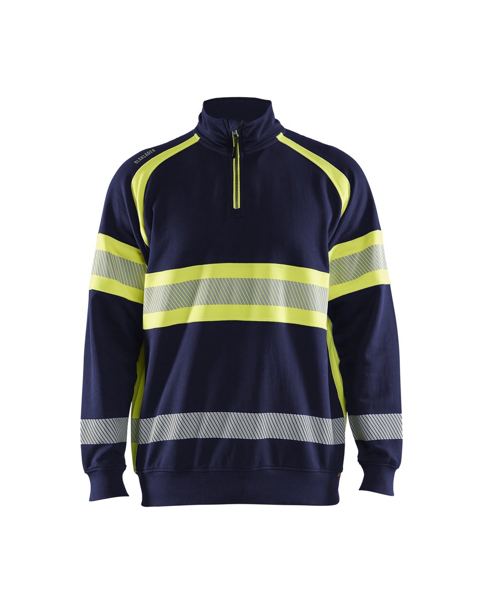 Blåkläder 3553 Sweatshirt met halve rits High Vis - Marine/High Vis Geel