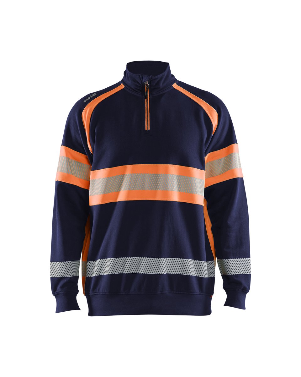 Blåkläder 3553 Sweatshirt met halve rits High Vis - Marineblauw/Oranje