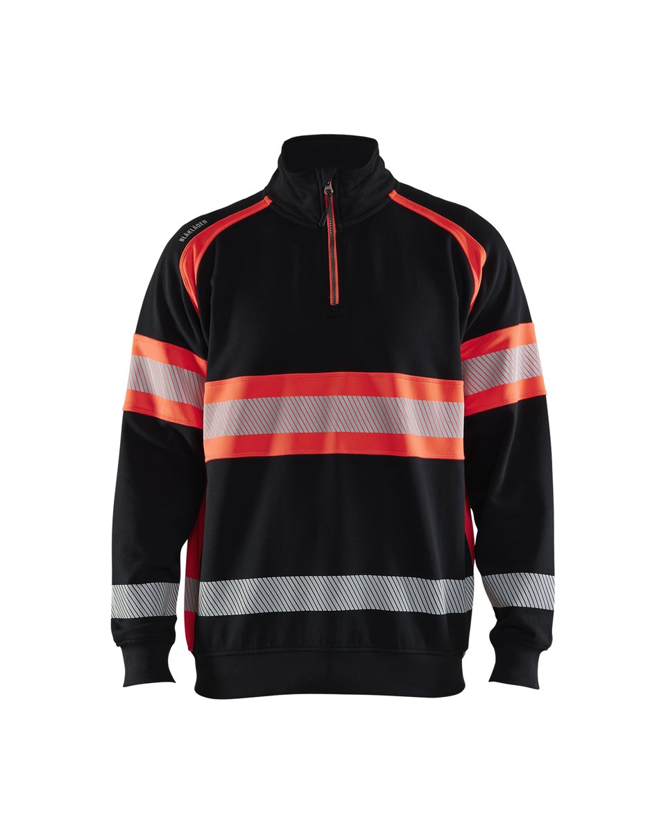 Blåkläder 3553 Sweatshirt met halve rits High Vis - Zwart/High Vis Rood