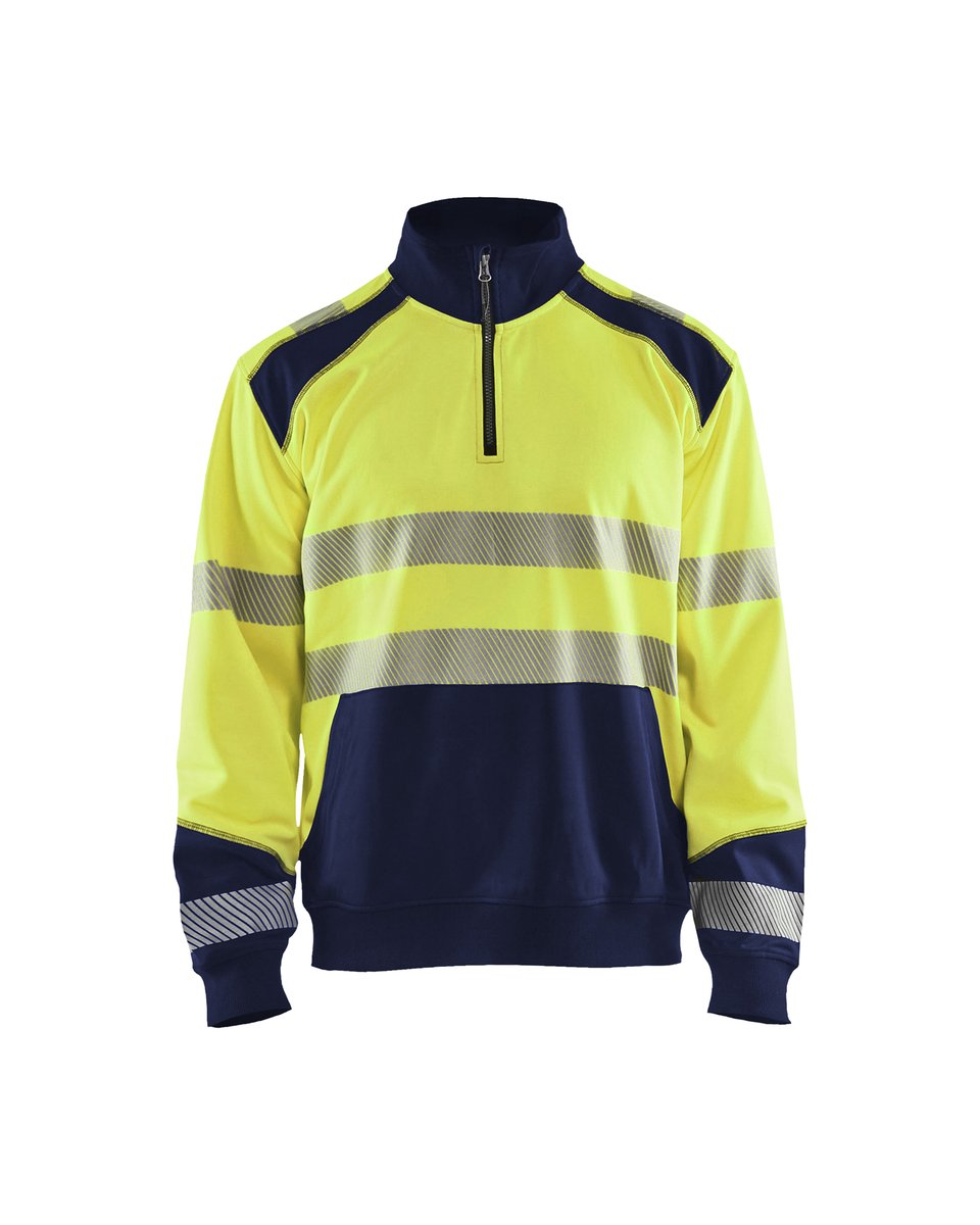 Blåkläder 3556 Sweatshirt met halve rits High Vis - High Vis Geel/Marineblauw