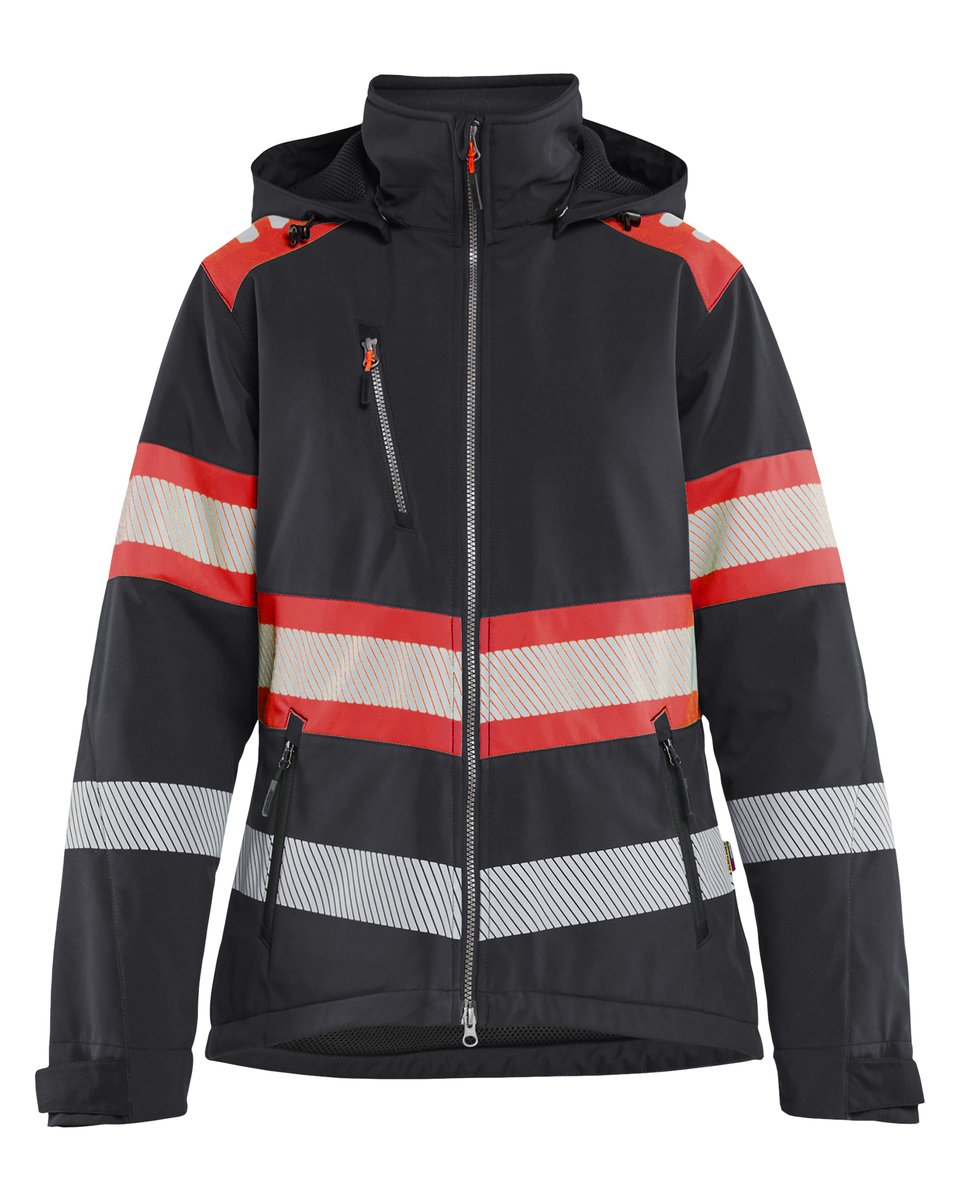 Blåkläder 4406 Dames Lichtgewicht softshell jack gevoerd high vis - Zwart/High Vis Rood
