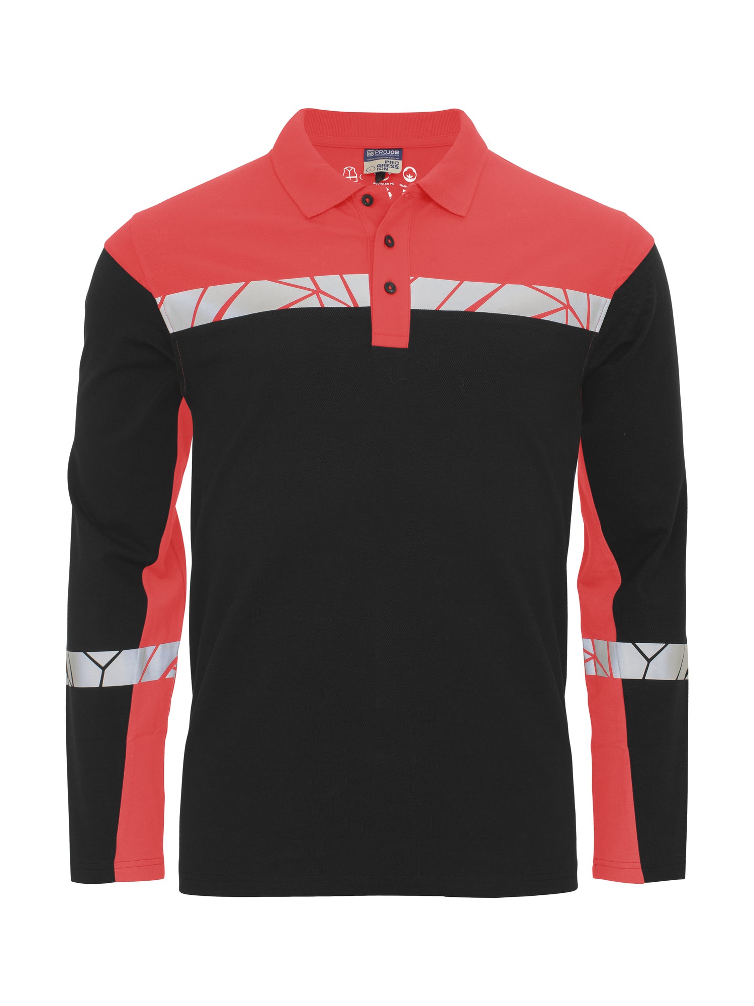 7004 POLO LANGE MOUWEN - Zwart/rood