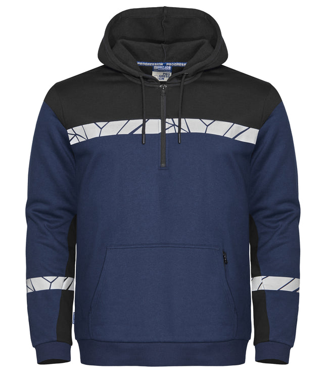 7104 HOODIE MET HALVE RITSSLUITING - Marine/zwart