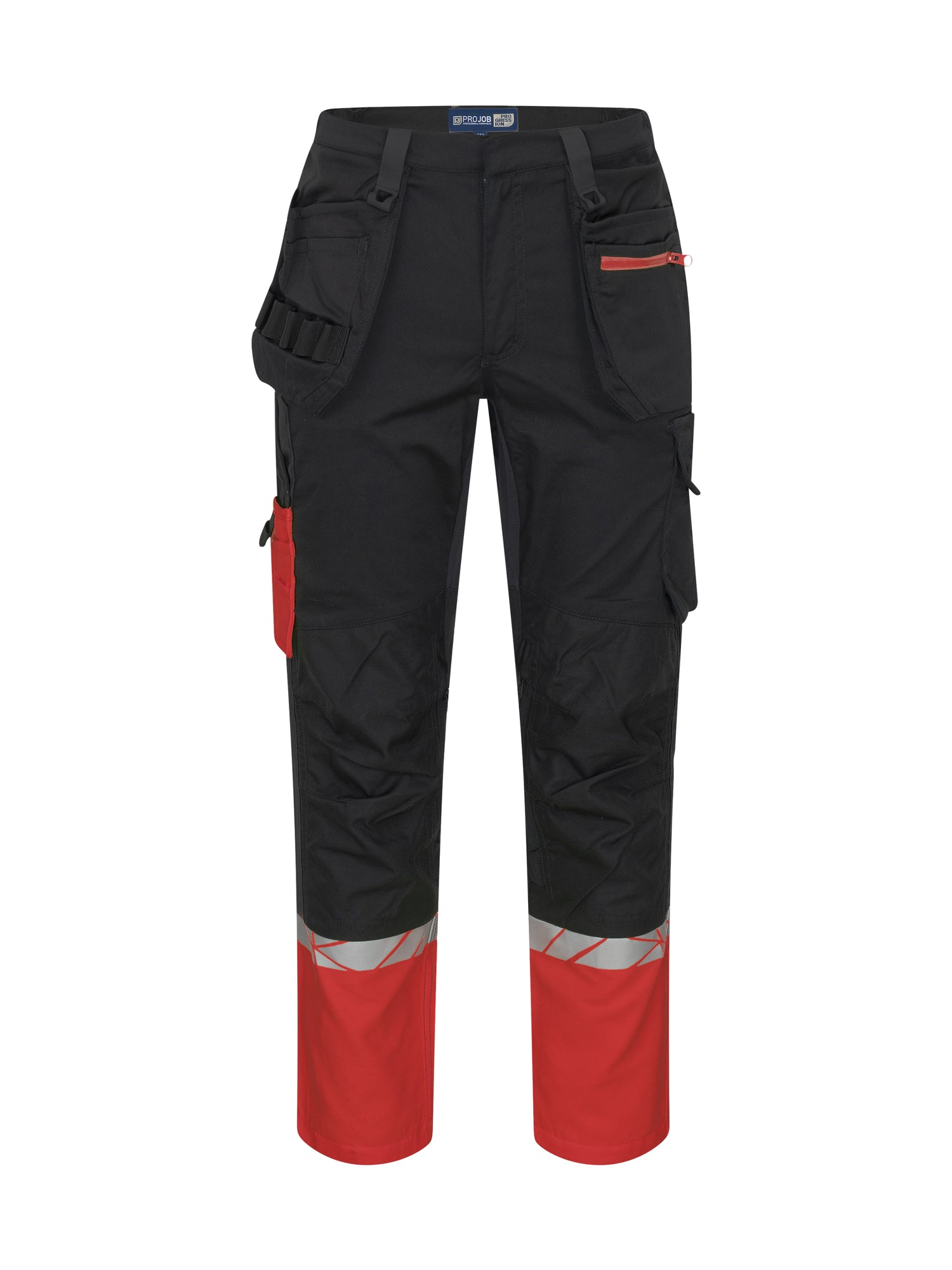 7509 STRETCHBROEK MET KNIEZAKKEN EN SPIJKERZAKKEN - Zwart/rood