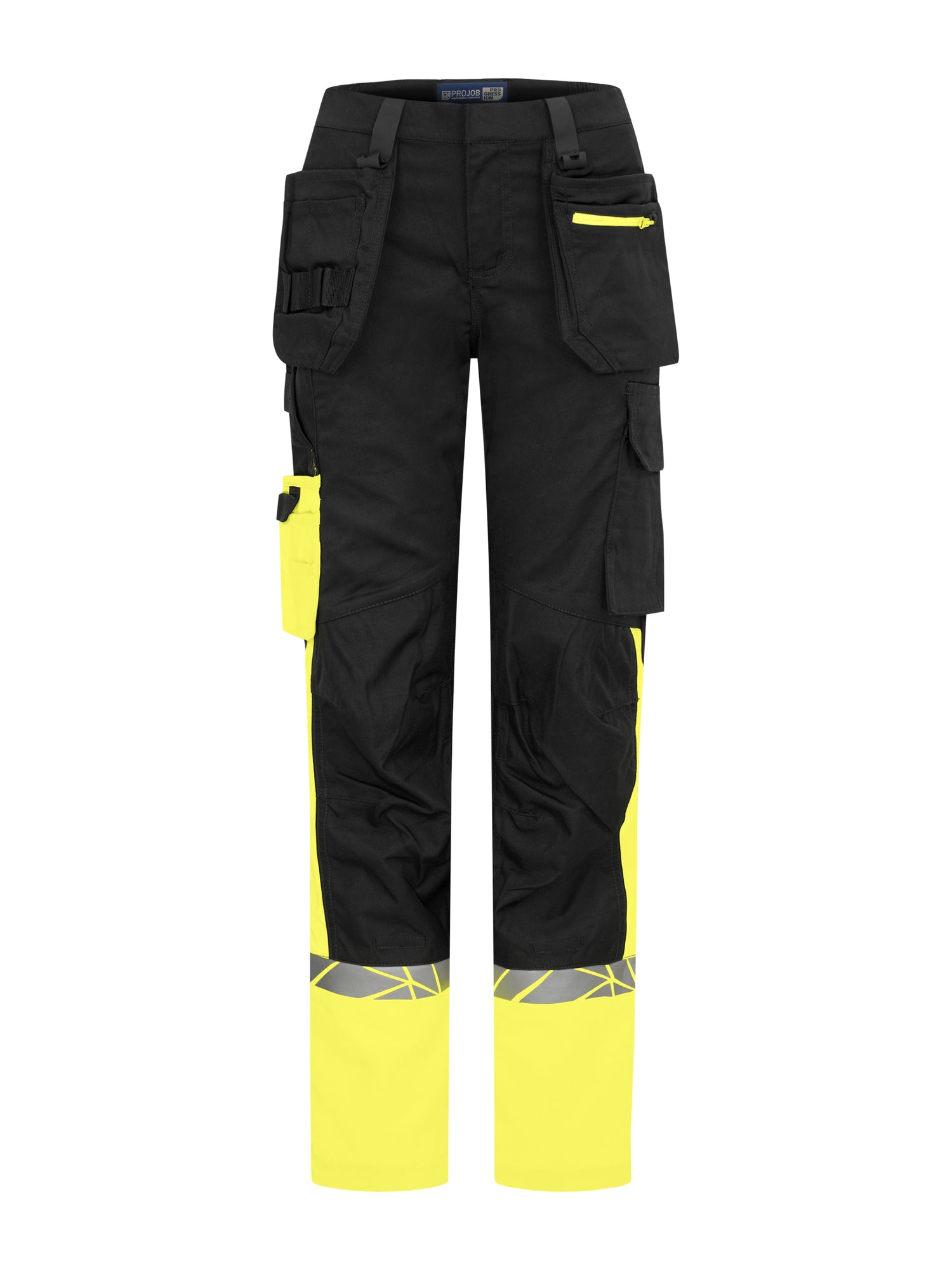 7513 STRETCHBROEK MET KNIEZAKKEN EN SPIJKERZAKKEN DAMES - Zwart/geel