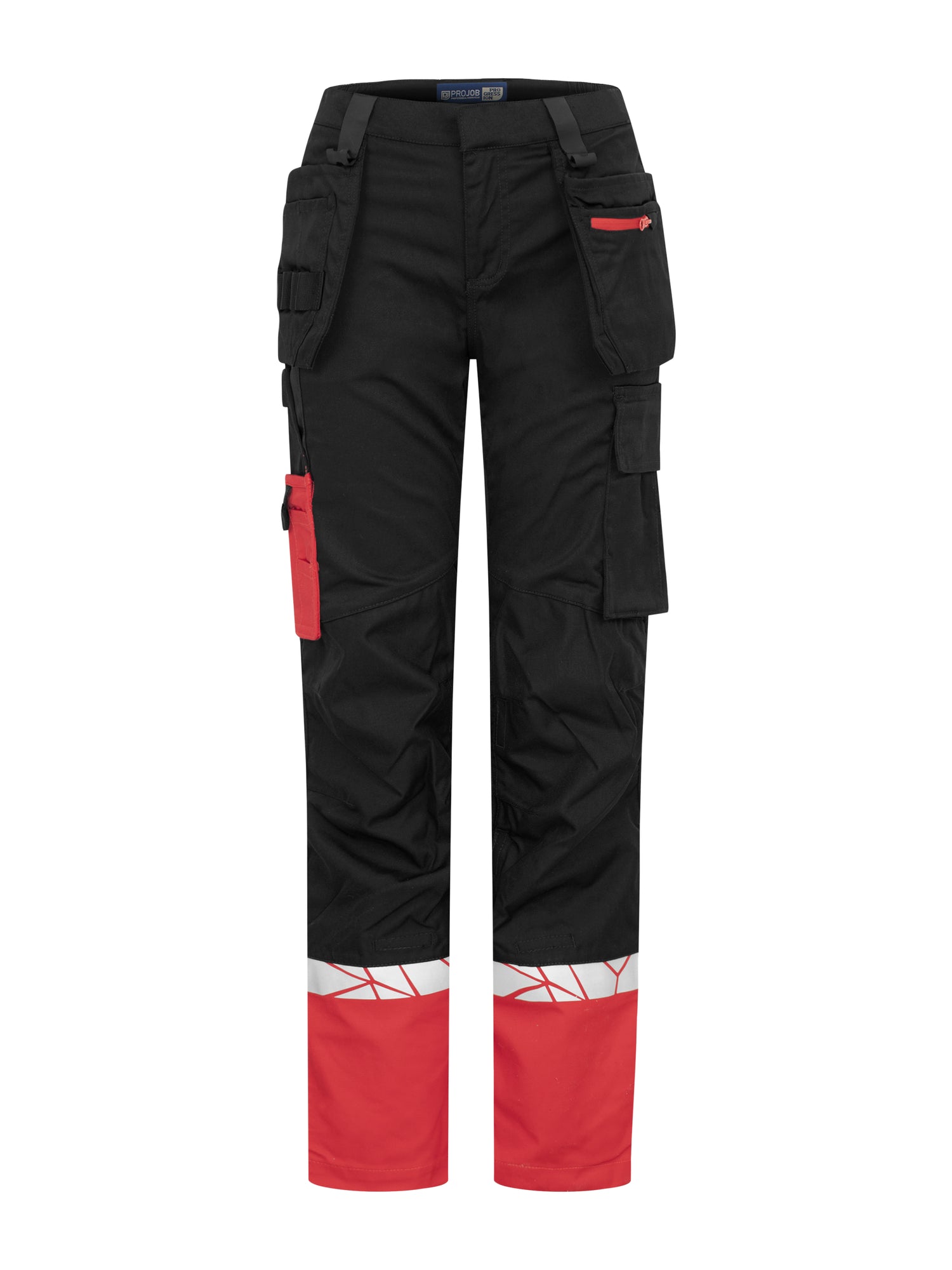 7513 STRETCHBROEK MET KNIEZAKKEN EN SPIJKERZAKKEN DAMES - Zwart/rood