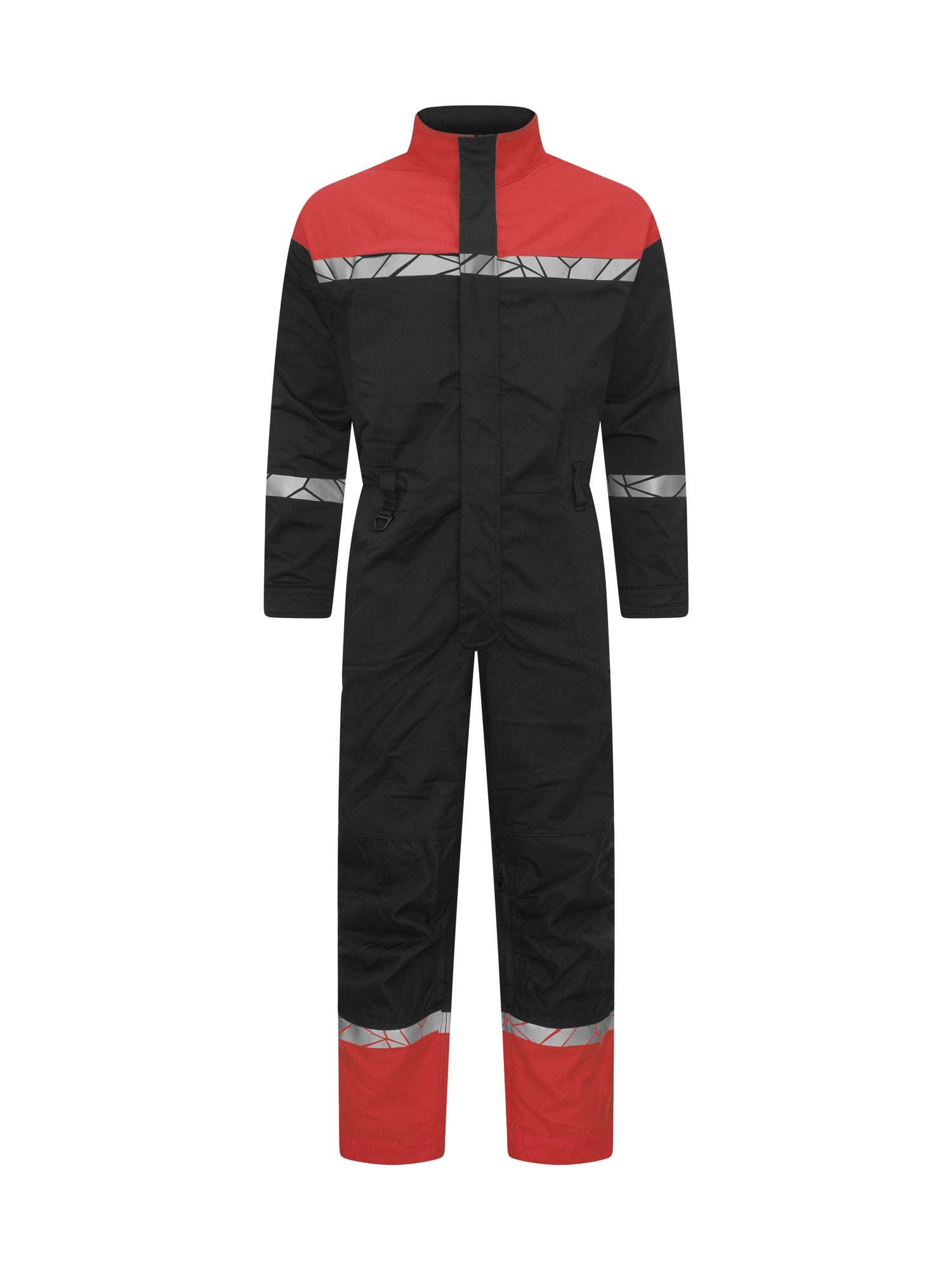 7601 STRETCH OVERALL MET KNIEZAKKEN - Zwart/rood