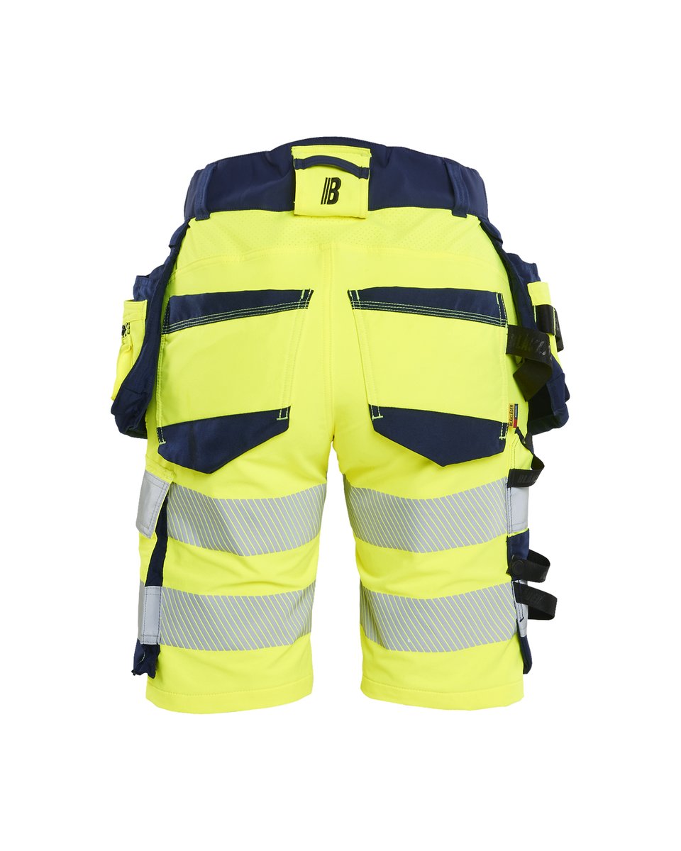 Blåkläder 7020 Dames High Vis short 4-weg stretch met afneembare gereedschapzakken - High Vis Geel/Marineblauw
