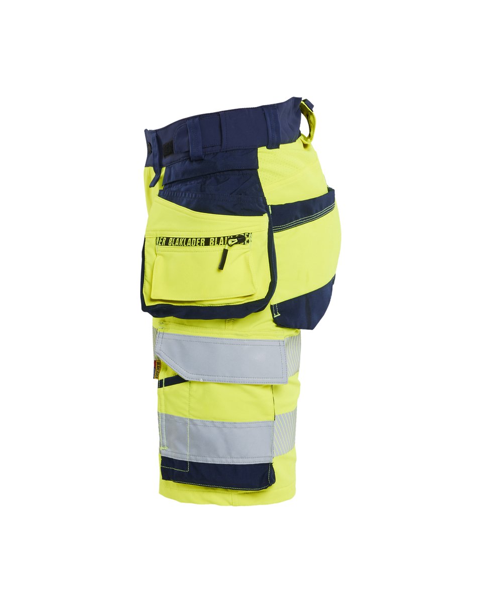Blåkläder 7020 Dames High Vis short 4-weg stretch met afneembare gereedschapzakken - High Vis Geel/Marineblauw