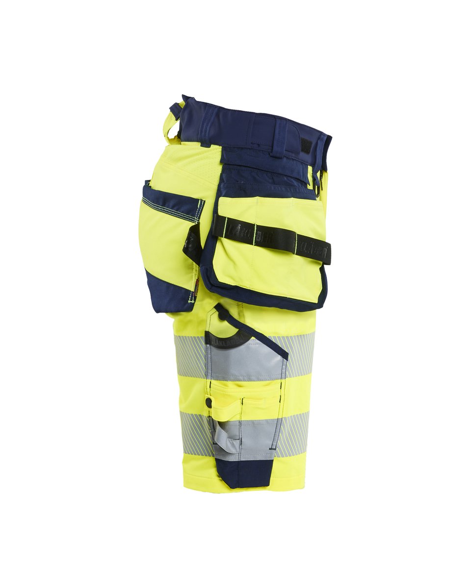 Blåkläder 7020 Dames High Vis short 4-weg stretch met afneembare gereedschapzakken - High Vis Geel/Marineblauw
