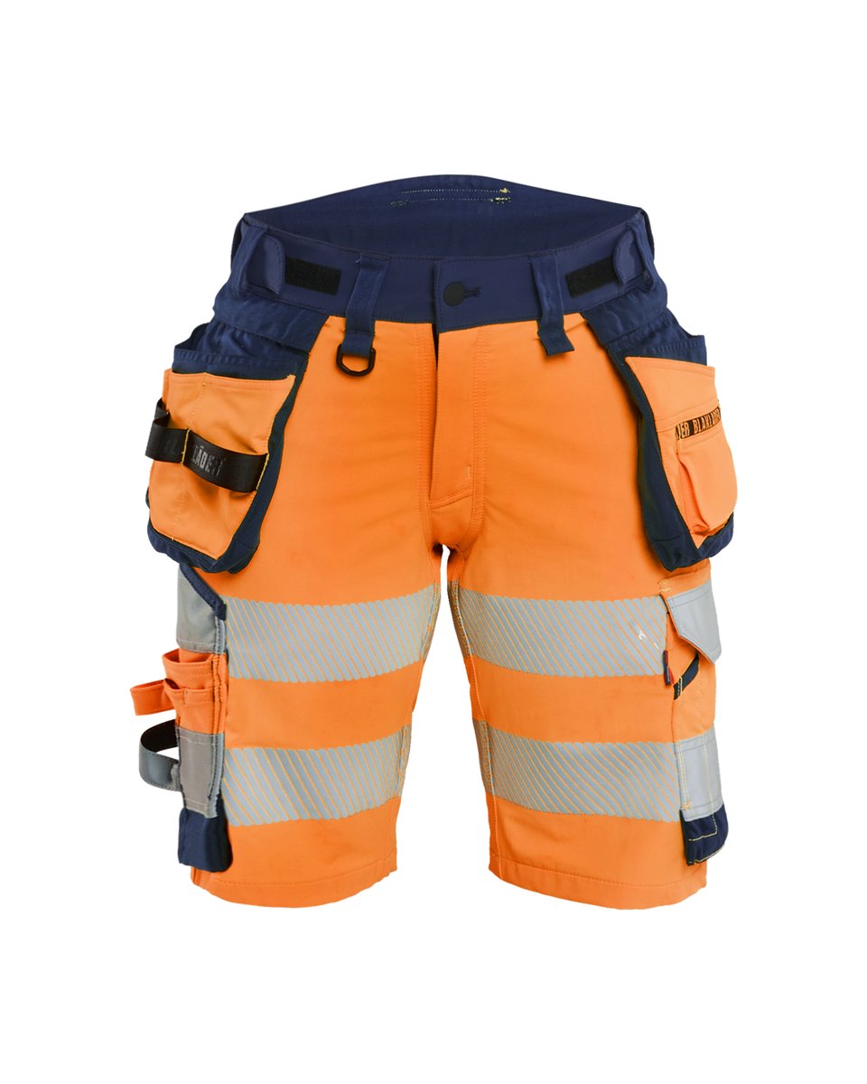 Blåkläder 7020 Dames High Vis short 4-weg stretch met afneembare gereedschapzakken - High Vis Oranje/Marineblauw