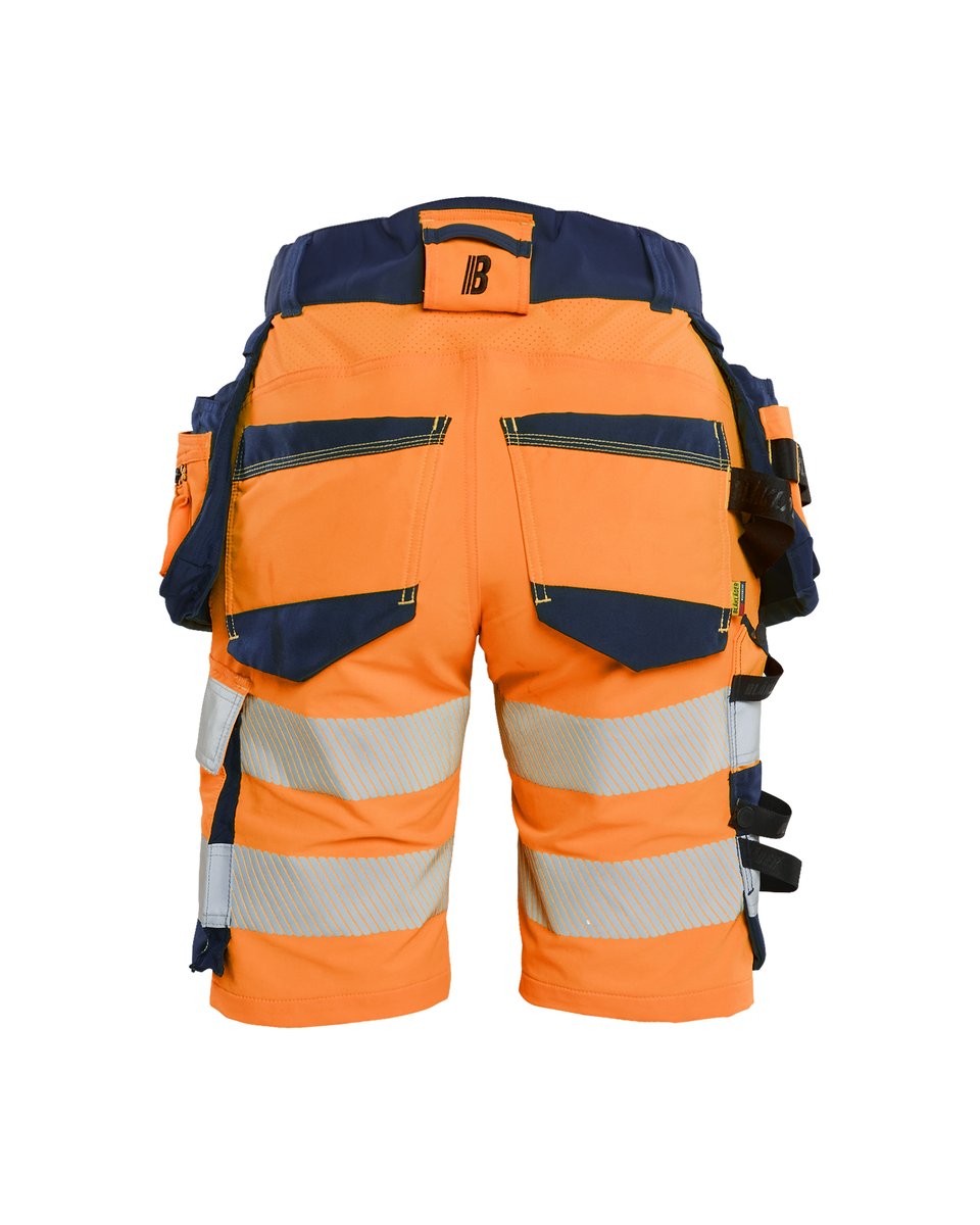 Blåkläder 7020 Dames High Vis short 4-weg stretch met afneembare gereedschapzakken - High Vis Oranje/Marineblauw