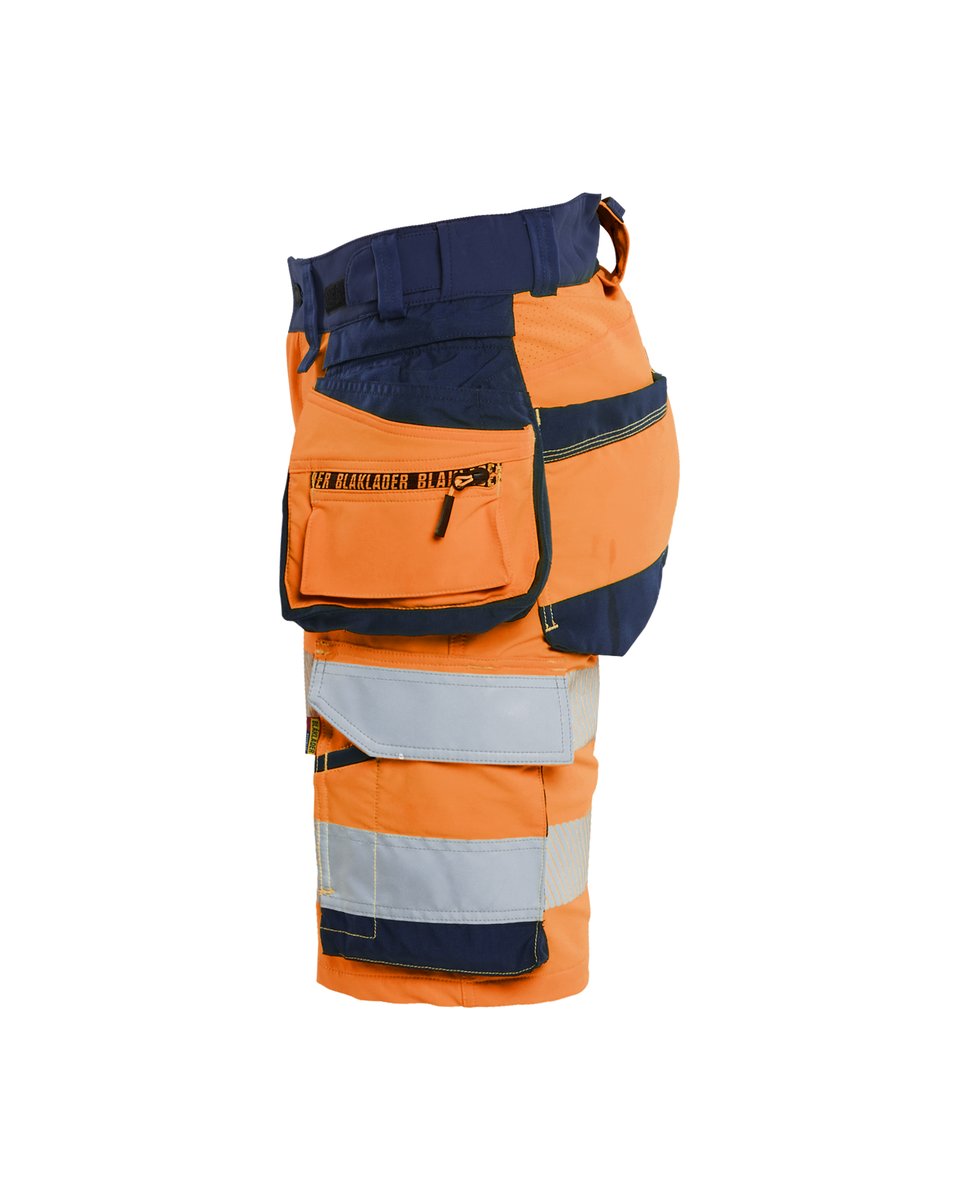 Blåkläder 7020 Dames High Vis short 4-weg stretch met afneembare gereedschapzakken - High Vis Oranje/Marineblauw