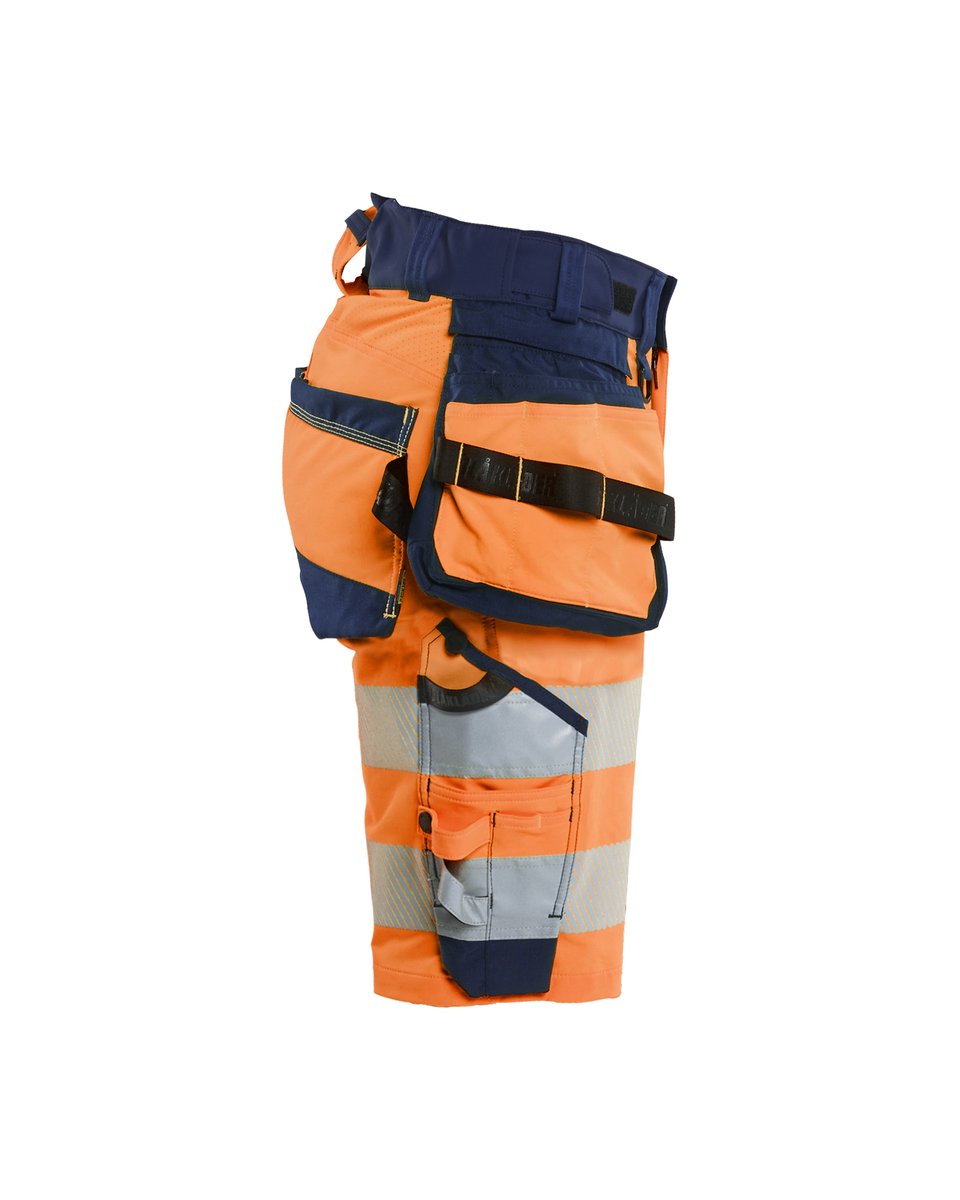 Blåkläder 7020 Dames High Vis short 4-weg stretch met afneembare gereedschapzakken - High Vis Oranje/Marineblauw