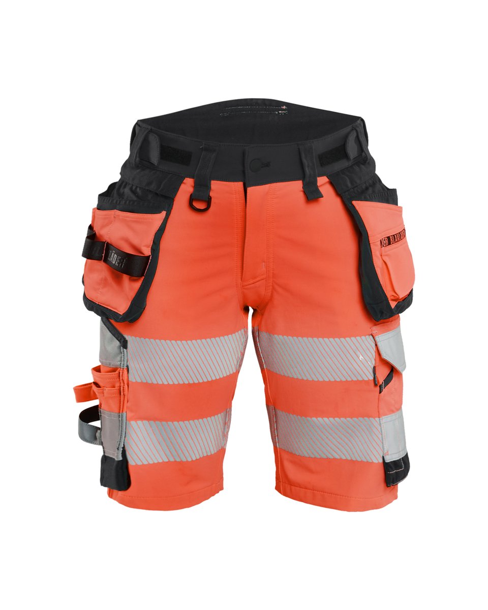 Blåkläder 7020 Dames High Vis short 4-weg stretch met afneembare gereedschapzakken - High Vis Rood/Zwart