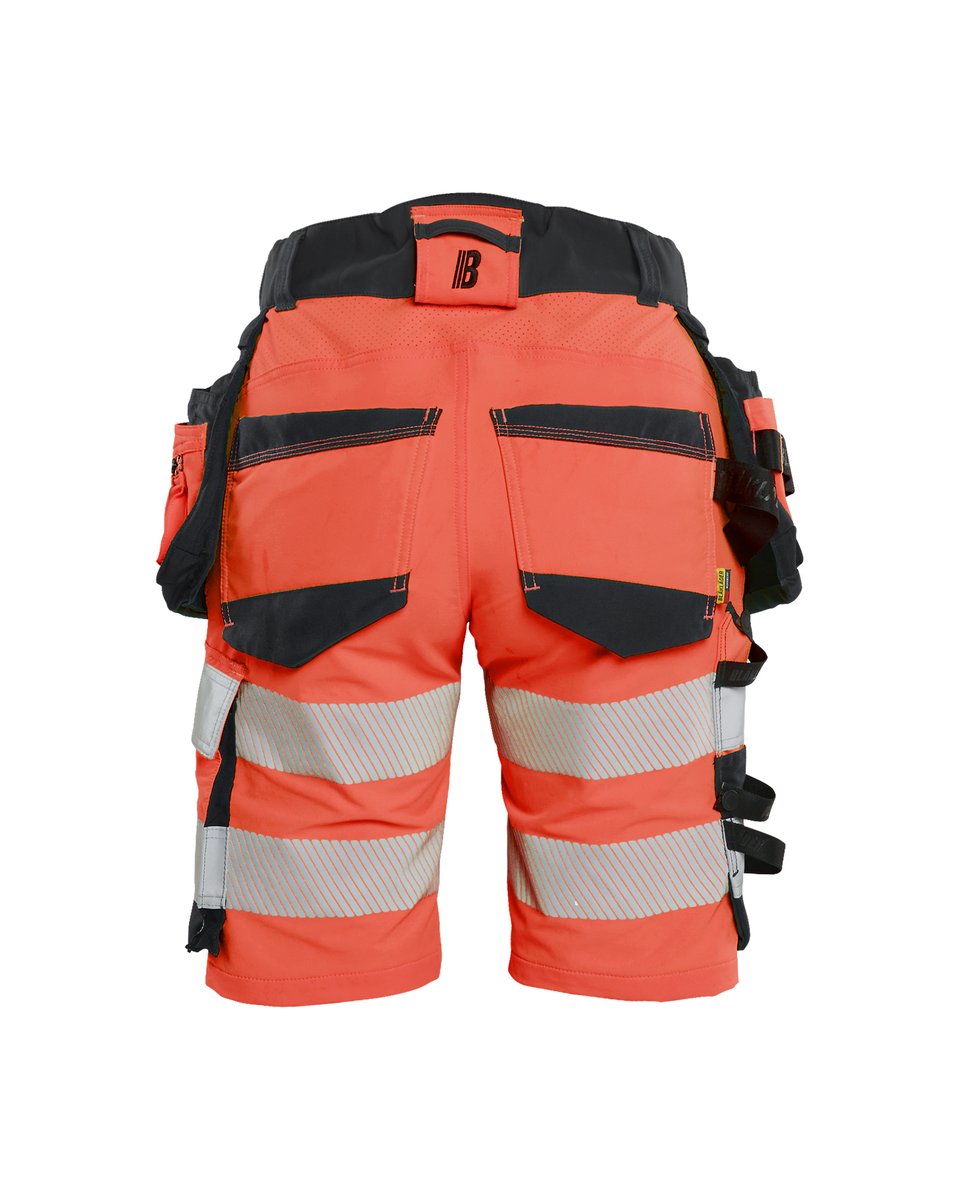 Blåkläder 7020 Dames High Vis short 4-weg stretch met afneembare gereedschapzakken - High Vis Rood/Zwart