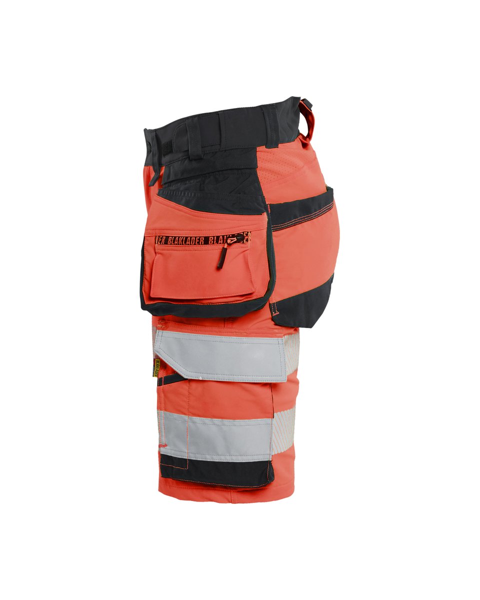 Blåkläder 7020 Dames High Vis short 4-weg stretch met afneembare gereedschapzakken - High Vis Rood/Zwart